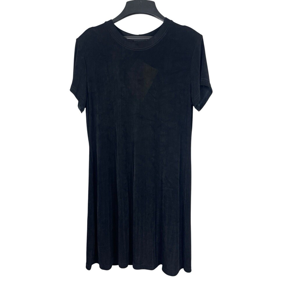 Citiknits Black Slinky Stretch Sz 14 A-Line Midi Dress Short Sleeve 90s Y2K NWT